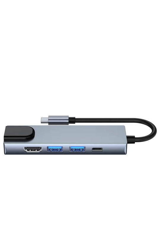 5 In 1 Alüminyum Alaşımlı Hdmı Usb 3.0 Pd Ethernet Macbook Pc Uyumlu Adaptör Çoklayıcı Hub